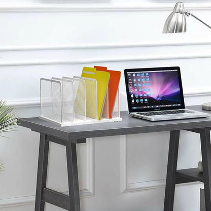 Kuntine.B Desk File Organizer Upright Mesh Desktop Organizer File Sorter Office Organization File Holder for Home, Office & Classroom (White, 1 Pack 5-Section)
