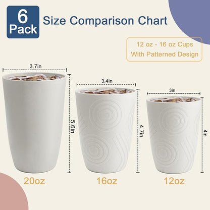 Drinking Glasses 20 OZ Tumbler Large Cups Wheat Straw Cups Set of 6 | Alternatives to Plastic Tumbler Dishwasher Safe Water Glasses Drinking Cup Reusable Cups for Kitchen - White