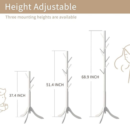 Coat Rack Freestanding, Coat Stands Entryway, Bamboo Coat Rack Hat Hanger 8 Hook for Jacket, Purse, Scarf Rack, Umbrella Tree Stand (White)