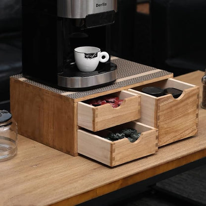 DDYURI Capsules Coffee Storage Drawer for Pod K-cup Holder - Counter Organizer for Kitchen Utensil Storage - Wood Desktop Coffee Brewer Accessories Stand CF2D3C-LT
