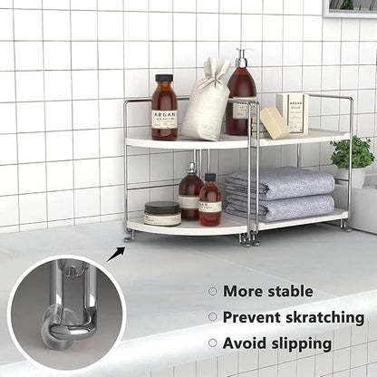 2-Tier Bathroom Countertop Organizer - Vanity Tray Cosmetic & Makeup Storage- Kitchen Spice Rack Standing Shelf - Corner Storage Shelf, Silver