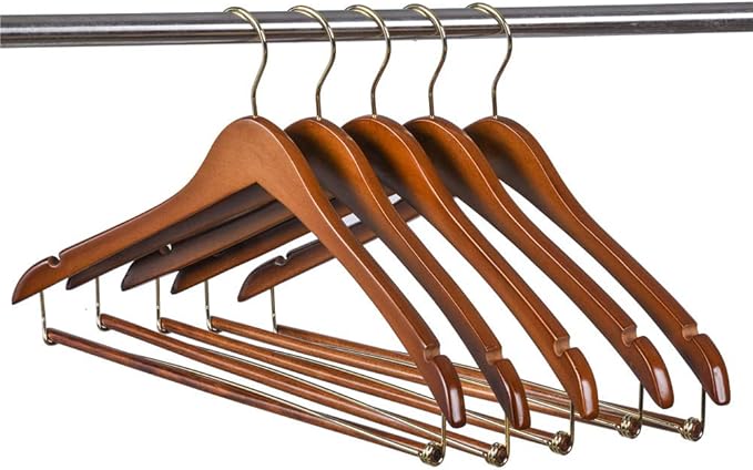 Quality Hangers Wooden Hangers Beautiful Sturdy Suit Coat Hangers with Locking Bar Walnut Finish Gold Hooks (20)