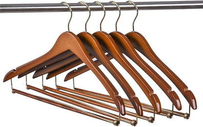Quality Hangers Wooden Hangers Beautiful Sturdy Suit Coat Hangers with Locking Bar Walnut Finish Gold Hooks (20)