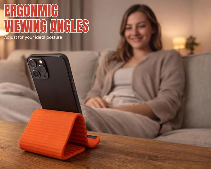 Silicone Phone Holder Flexible Aluminum Bendable Phone Holder Silicone Phone Stand for Desk Travel Treadmill Travel Phone Stand for Plane(Orange)