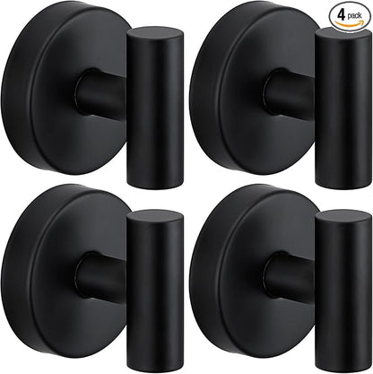 Suction Cup Hooks for Shower - Bathroom Reusable Hooks for Towels, Robes & Loofah - No-Drill Mounting on Kitchen, Walls, Metal, Glass, Mirrors, Tile & Smooth Non-Porous Surfaces Matte Black 4 Pack