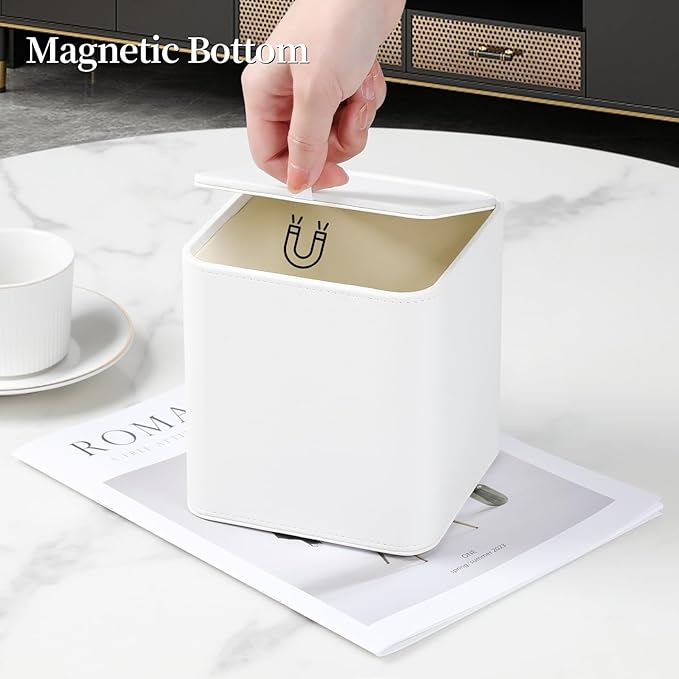 MEIBOOCH PU Leather Tissue Box Cover with Magnetic Closure, Square Tissue Box Holder with Rounded Edges Design (Cream-White, Square)