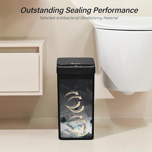 FRESHLIX Bathroom Trash Can, 2.6 Gallon Automatic Motion Sensor Touchless Garbage Can, Waterproof Trash Bin with Lid, Narrow Small Waste Bin for Kitchen, Office, Bedroom, Black