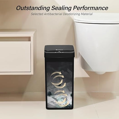 FRESHLIX Bathroom Trash Can, 2.6 Gallon Automatic Motion Sensor Touchless Garbage Can, Waterproof Trash Bin with Lid, Narrow Small Waste Bin for Kitchen, Office, Bedroom, Black