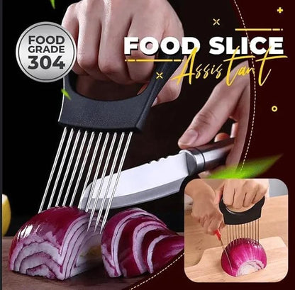 Stainless Steel Onion Slice Holder, Lemon Slicer Vegetable Cutter, Chopper Slicing Assistant Tool for Meat, Onion, Potato, Tomato Home Kitchen Tools (C-1 PCS)
