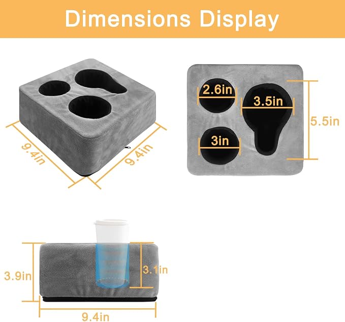 Couch Cup Holder Pillow Tray & Caddy - for Sofa, Bed, Car, Man Cave | Keep Drinks at Hand & Spill-Proof Accessories for New Parents, Camping, Park, Boat, Beach, Bathroom Cup Holder, Gray