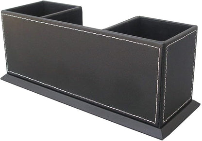 KINGFOM Office Supplies Desk Organizer PU Leather Storage Box 4 Divided Compartments for Pen Business Card Remote Control Mobile Phone Cosmetics Collection Holder (Black)
