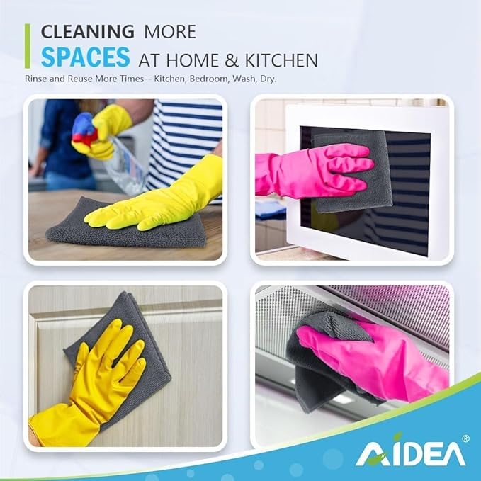AIDEA Microfiber Cleaning Cloth-400PK, Soft Microfiber Towels for Cars, Absorbent Cleaning Rags, Lint-Free Streak-Free Wash Cloths for House, Kitchen, Window(12in.x12in), Grey