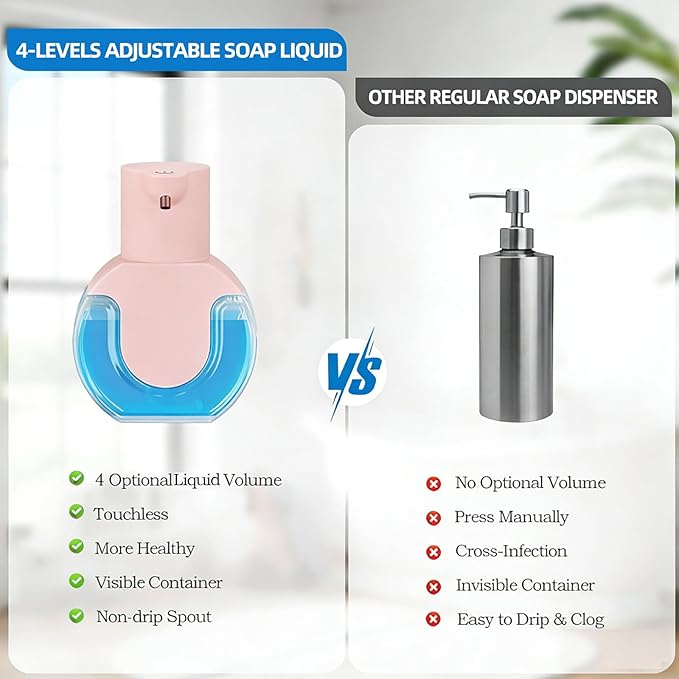 Automatic Soap Dispenser Touchless,Liquid Soap Dispenser USB Rechargeable,15oz/420ml Hand Soap Dispenser,4-Level Adjustable,Wall Mounted/Countertop Soap Dispenser for Bathroom Kitchen Dish Soap