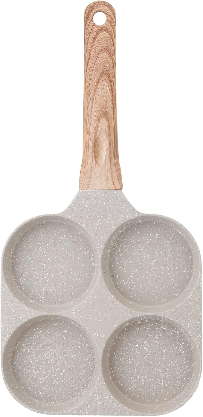Four-Cup Fried Egg Pan, Medical Stone Non-Stick Frying Pan for Breakfast,Divided Egg Omelet Pans Suitable for Gas Stove and Induction Cooker (3-inch eggs)