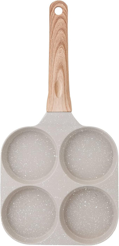 Four-Cup Fried Egg Pan, Medical Stone Non-Stick Frying Pan for Breakfast,Divided Egg Omelet Pans Suitable for Gas Stove and Induction Cooker (3-inch eggs)