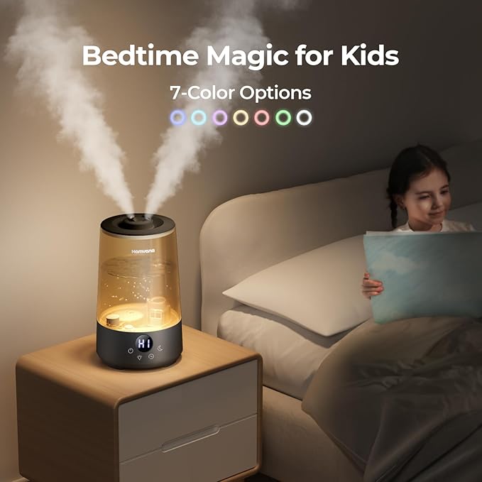 Homvana Humidifiers for Bedroom Home, 3.6L Cool Mist Top-Fill 34H Super Long Time, Quiet 23dB, Baby Humidifier, Oil Diffuser for Large Room, House, Plant, Nursery, Office, BPA FREE, Ultrasonic (Black)