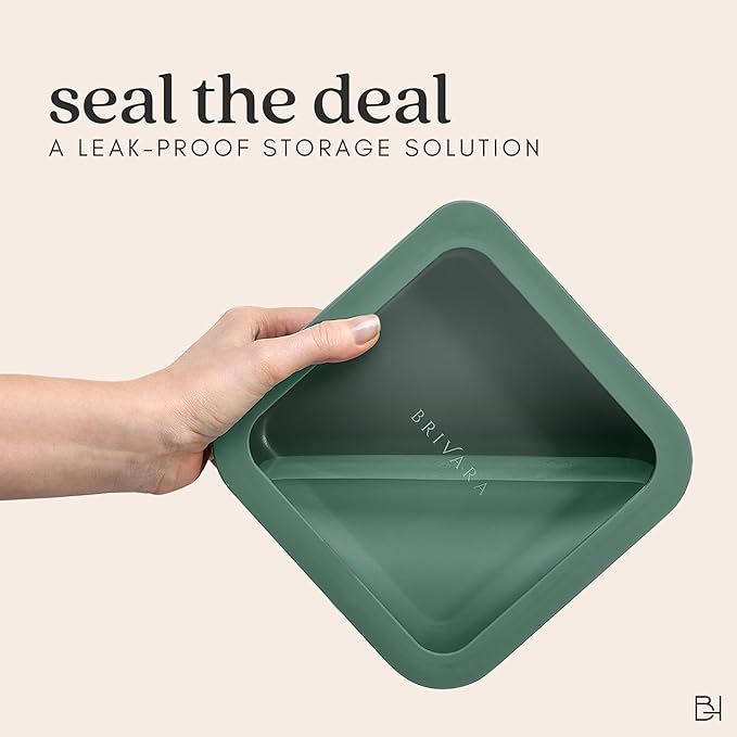 BRIVARA HOME Ceramic Coated Glass Food Storage Container | No PTFE, PFOA, PFAS, and BPA | Reusable Non Toxic Meal Prep Container with Glass Lid | Easy To Store | 8 Cup Square [Pine]