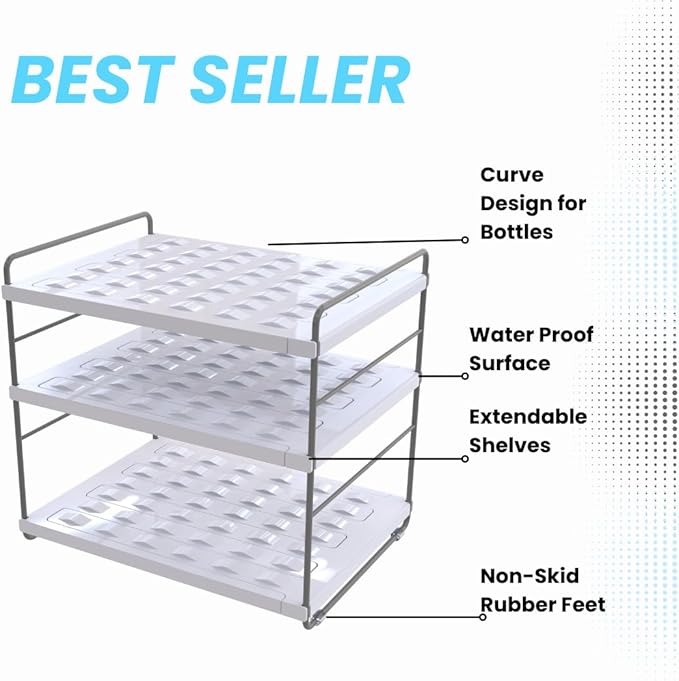 YAN & HIN Expandable Water Bottle Organizer for Cabinet, 3 Tier Tumbler Organizer, Adjustable Bottle Holder for Stanley, Hydro Flask, Kitchen Pantry Storage Rack (2 Pack)