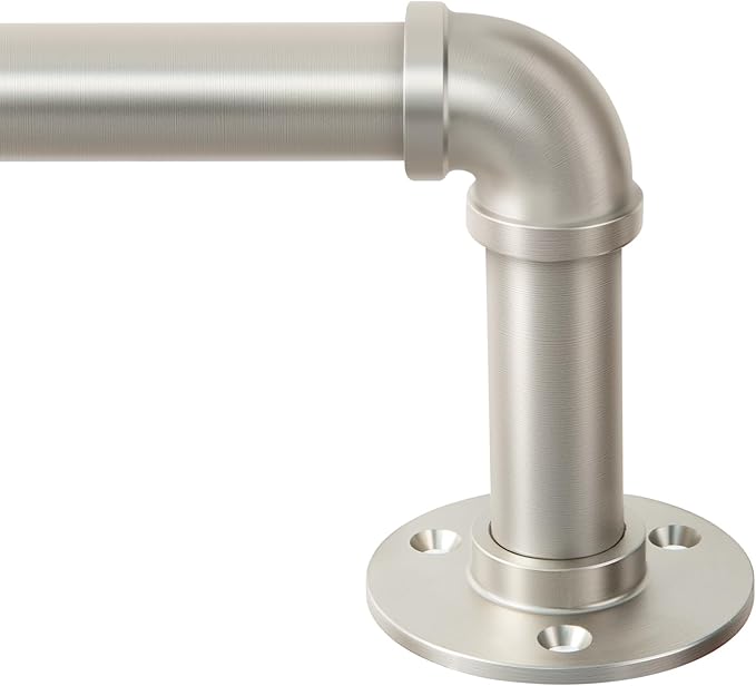 Zeerobee Curtain Rods for Windows 48 to 84, 1 Inch Industrial Wrap Around Brushed Nickel Curtain Rod, Indoor/Outdoor Room Divider Adjustable Drapery Pole, 48"-86"