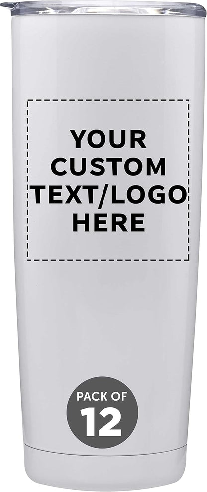 Custom Pipette Stainless Steel Coffee Tumblers 20 oz. Set of 12, Personalized Bulk Pack - Double Wall, Perfect for Coffee, Hot Cocoa, Other Hot & Cold Beverages - White
