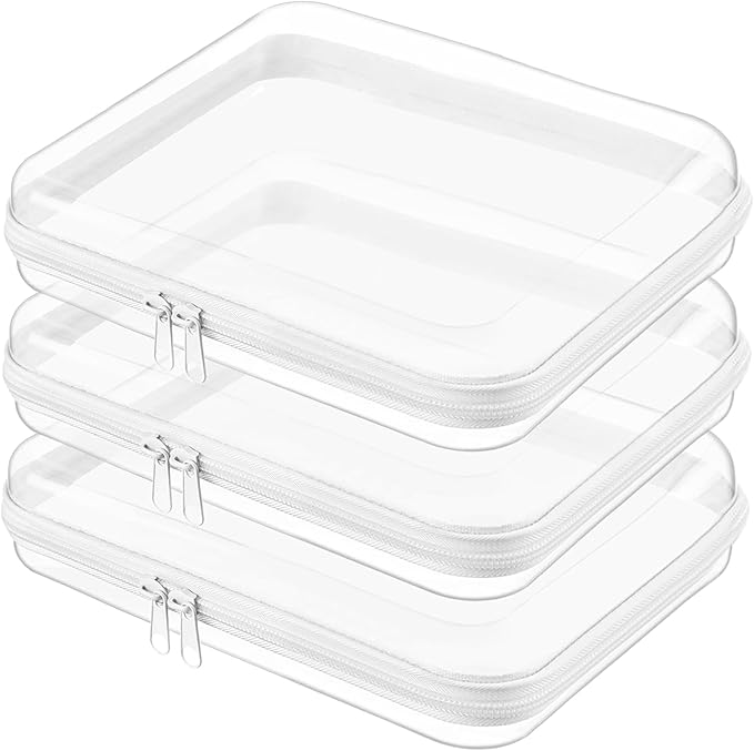 Topfinder Clear Hard Shell Zipper Case,Clear Toy Storage Pouch,Waterproof Transparent Organizer Cosmetic Case for Travel, Office, Home (White, 3*M)
