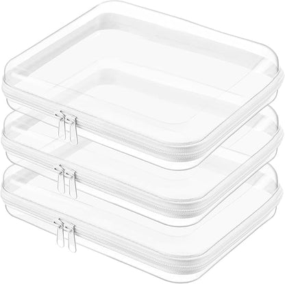 Topfinder Clear Hard Shell Zipper Case,Clear Toy Storage Pouch,Waterproof Transparent Organizer Cosmetic Case for Travel, Office, Home (White, 3*M)