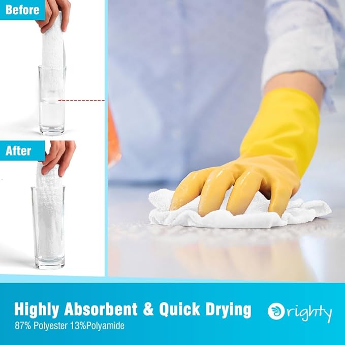 Orighty Microfiber Cleaning Cloth Bulk, Shop Towels Shop Rags 50 Pack, Reusable Microfiber Cleaning Rags for Cars, Multi-Purpose Lint Free Towels for Home & Kitchen, 12x12 Inch, White