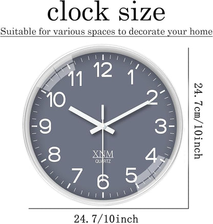 XNM Minimalist Wall Clocks Battery Operated Grey Analog Wall Clock for Bedroom 10 Inch Round Small Wall Clock Silent Non Ticking