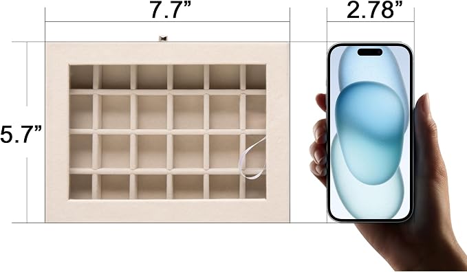 Frebeauty 24 Grid Jewelry Tray,Velvet Stud Earring Organizer,Small Jewelry Organizer with Clear Lid,Lockable Earring Holder Organizer Jewelry Boxes & Organizer Ring Holder for Women & Girls(White)