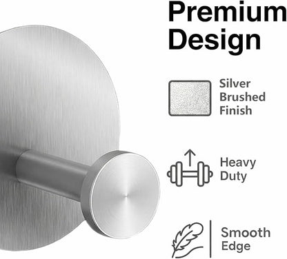 Towel Hooks for Bathroom (4 Pack) Adhesive Towel Hook Shower Hooks for Inside Shower - Sticky Bathroom Wall Hooks for Hanging Towels, Robe, Loofah, Bath Sponge (Style 2 - Silver)