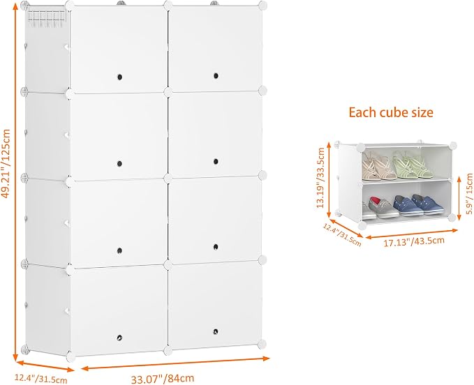 HOMIDEC Shoe Rack, 8 Tier Shoe Storage Cabinet 32 Pair Plastic Shoe Shelves Organizer for Closet Hallway Bedroom Entryway