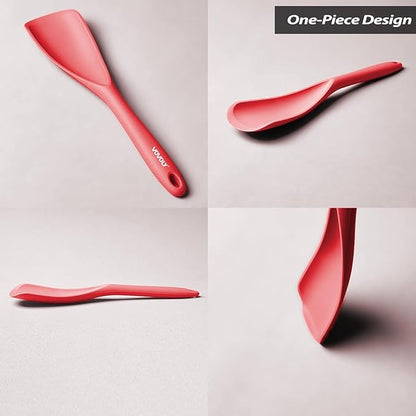 Cooking Spoon for Nonstick Cookwares, VOVOLY Silicone Spoon for Mixing, Scoop, and Scrape,Seamless Design, 12.6'', 2 Pack, Red