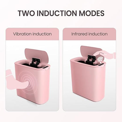 Cesun Automatic Motion Sensor Bathroom Trash Can with Lid, 2.6 Gallon Touchless Trash Bin, Smart Plastic Slim Garbage Can Small Wastebasket for Toilet, Office, rv, Bedroom, Living Room, Pink