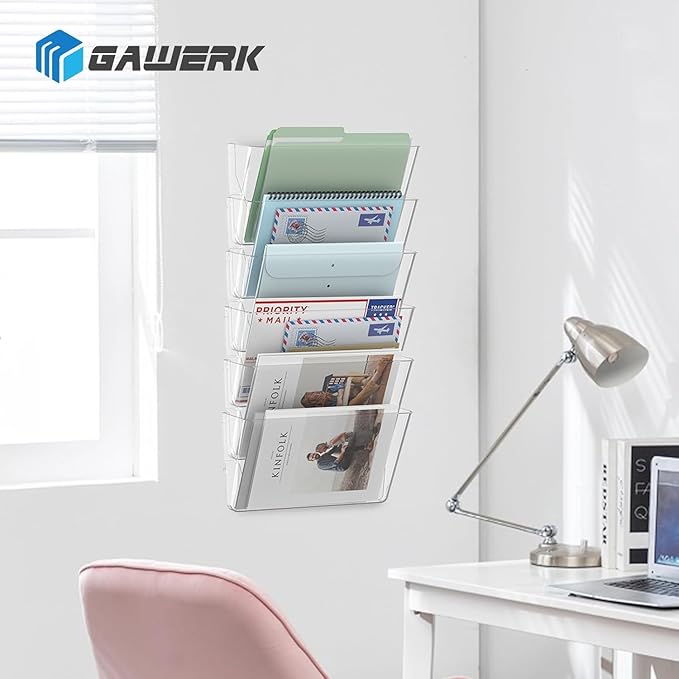 Clear Acrylic Single Pocket, Plastic Hanging Wall Mount File Holder for Office Home (Clear, 4 Pack)
