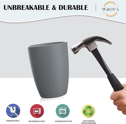 Wrova Wheat Straw Cups 8 PCS Good Alternative to Plastic Reusable Cups 12 oz Unbreakable Drinking Cup Reusable Dishwasher Safe Water Plastic Glasses Grey