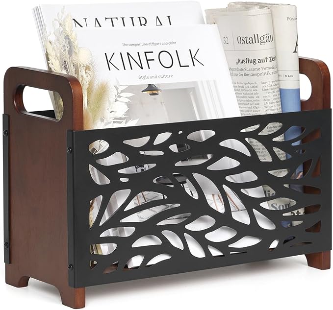 Magazine Holder,Wood Magazine Rack,Rustic Magazine File Holder,Magazine Storage Basket,Magazine Rack Floor,Farmhouse Magazine Organizer for Magazines,Books,Newspapers
