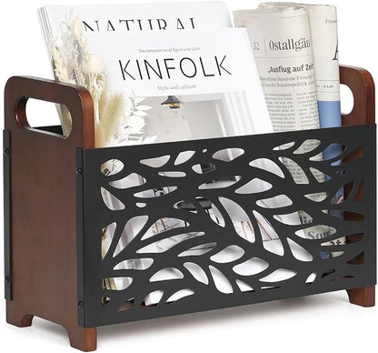 Magazine Holder,Wood Magazine Rack,Rustic Magazine File Holder,Magazine Storage Basket,Magazine Rack Floor,Farmhouse Magazine Organizer for Magazines,Books,Newspapers
