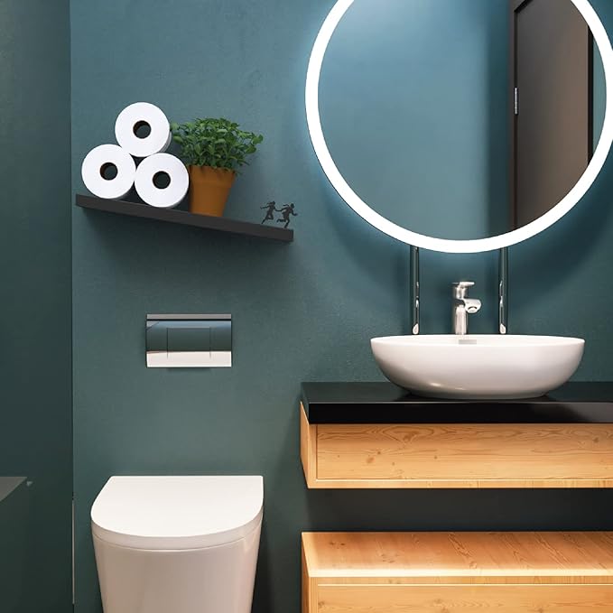 Artori Floating Toilet Paper Shelf Storage - Bathroom Wall Decorations, Tilted Wall Toilet Paper Holder, Mounted Toilet Decor Organizer for Tissue Rolls, Wipes, Towels, & More - Avalanche Black