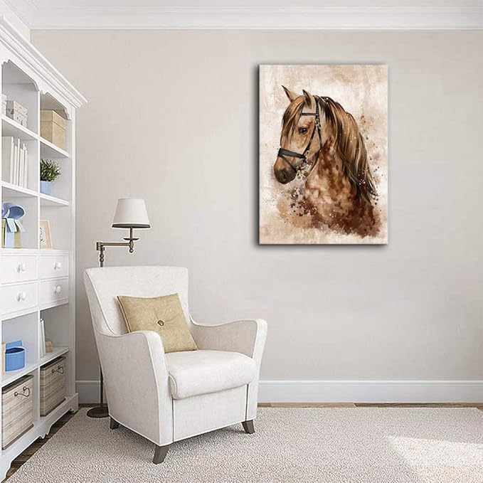 Abstract Wall Art Horse Canvas Pictures Watercolor Painting Prints Modern Abstract Animal Vintage Canvas Artwork Rustic Contemporary Wall Art Framed Ready to Hang 16x24IN