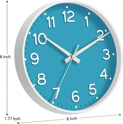 Roymnie Wall Clock, Silent Wall Clocks Battery Operated 8 Inch-Modern Non Ticking Analog Clock Decorative for Kitchen Office Bathroom Bedroom(Blue)