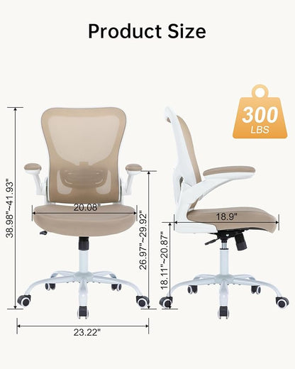 Ergonomic Office Chair,PU Leather Swivel Desk Chair with Lumbar Support,Adjustable Height Executive Task Chair with Flip-Up Armrests,Comfy Coumputer Chair for Home Office(Khaki)