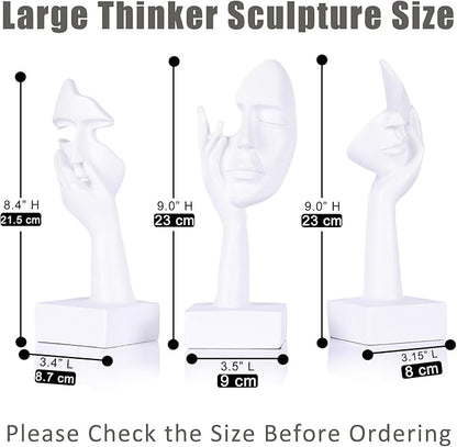 oliruim 3 Pcs Thinker Large Statue Set - White Art Abstract Home Accent Figurines for Living Room, Bedroom, Shelves, Office Desktop, Coffee Table Decor, Gift for Women (3 Pcs White, 9")