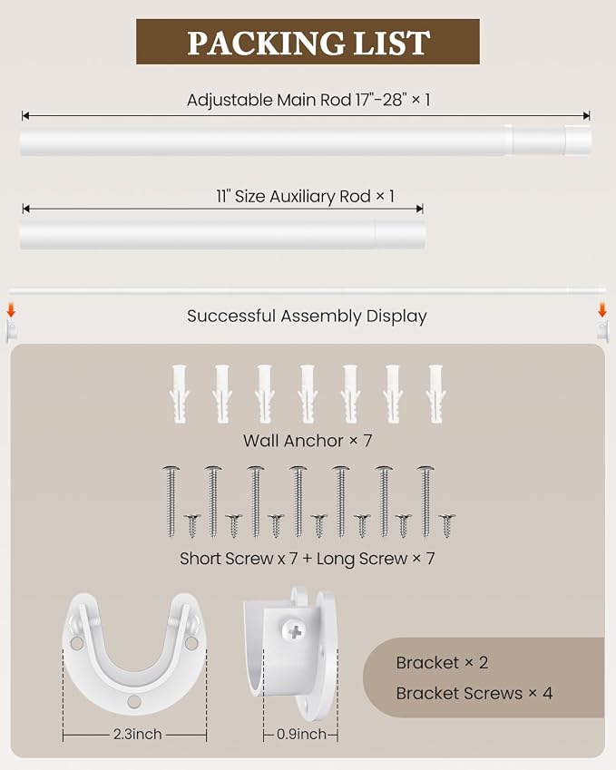 Heavy Duty Closet Rod, 17-39 IN Closet Rods for Hanging Clothes, White