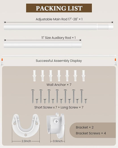Heavy Duty Closet Rod, 17-39 IN Closet Rods for Hanging Clothes, White
