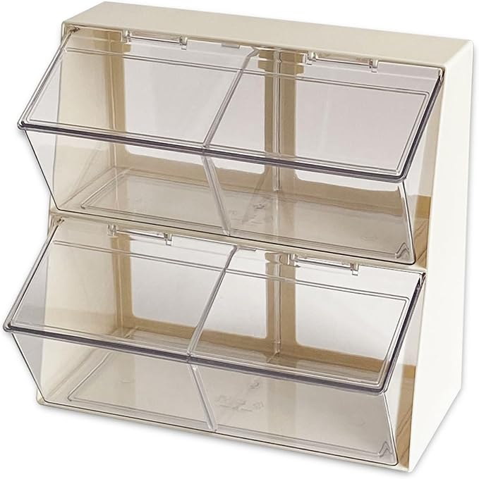 Large Coffee and Tea Organizer with Lid, Plastic Creamer Holder for Coffee Bar, Coffee Accessories Storage Box for K Cups, Coffee Pod, Sugar Bags, Drinking Straw (White)