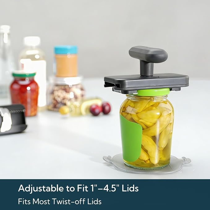 KITCHENDAO Jar Opener for Weak Hands with Durable Metal Internal Mechanism, Fits 1–4.5 Inch Lids, Twist Lid Opener, Stainless Steel Teeth, Non-slip Grip & Base Pad