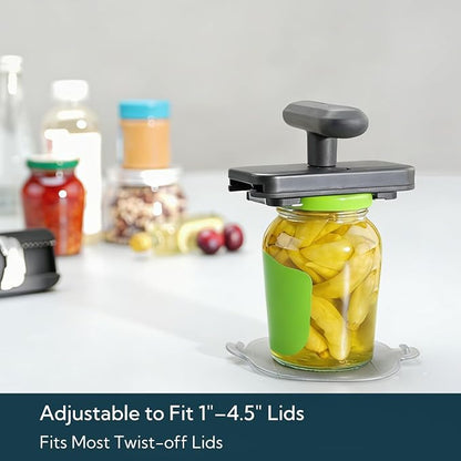 KITCHENDAO Jar Opener for Weak Hands with Durable Metal Internal Mechanism, Fits 1–4.5 Inch Lids, Twist Lid Opener, Stainless Steel Teeth, Non-slip Grip & Base Pad