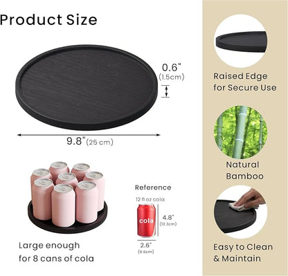VERTORGAN Bamboo Serving Tray,9.8 Inch Decorative Trays Platter for Coffee Table,Living Room,Bar,Party,Mini Charcuterie Boards Cheese Board,Home Decor（Black）
