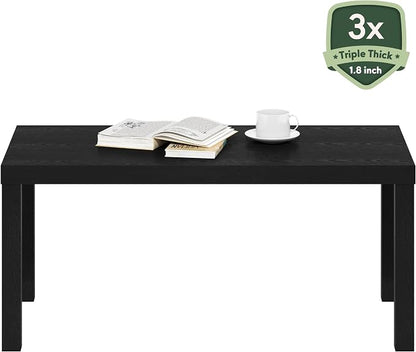 Furinno Classic Coffee Table, Modern Rectangle Coffee Table with 1.8 Inch Thick Tabletop, Side Table for Living Room, Home Office, Classic Black