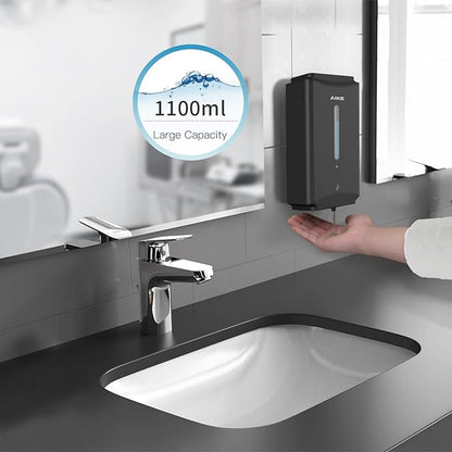 AIKE Automatic Soap Dispenser Commercial Wall Mounted Liquid Dispenser Matte Black Stainless Steel Finish 1100ml Large Capacity
